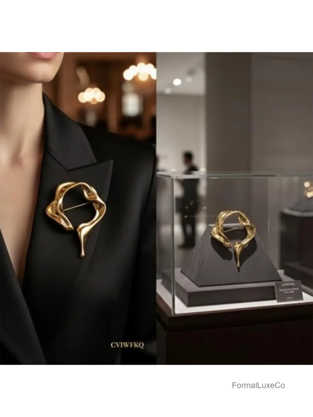 Gold Tone Geometric Brooch Pin Set for Women Vintage Art Deco Lapel Pin